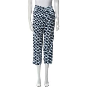 Diane Von Furstenberg Geometric Silk Viscose Blend Drawstring Loungewear Pants S
